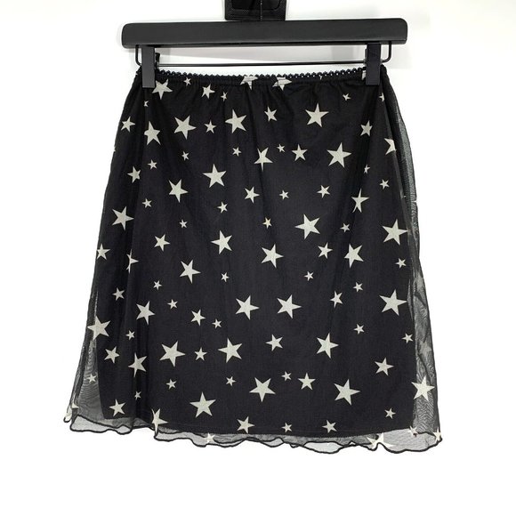 Nasty Gal Skirt Black White Star Print Mesh Mini Pull On NWT - Picture 10 of 15